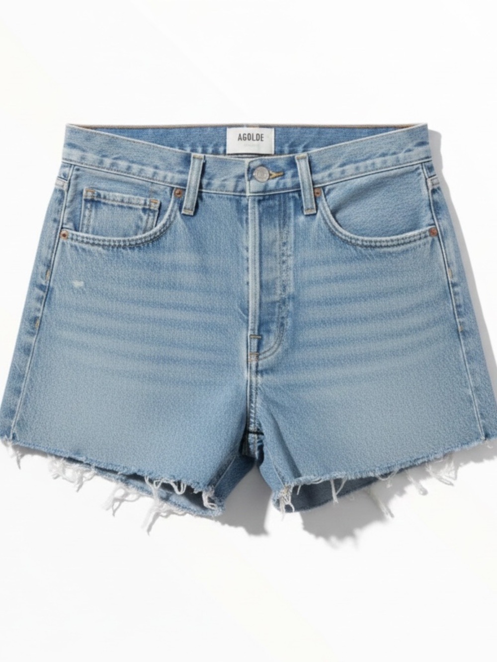 Agolde Light Wash Frayed Hem Denim Shorts